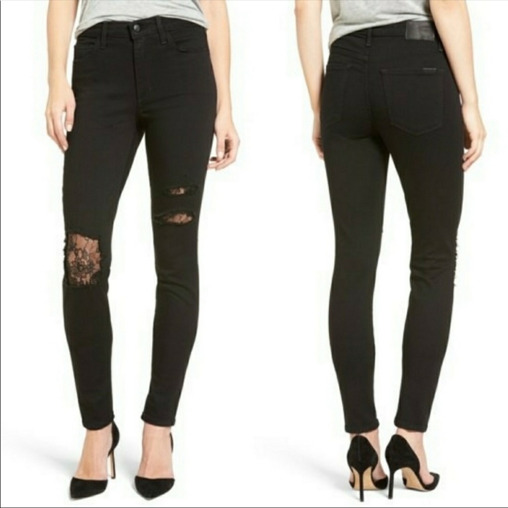 NWT Joes Jeans Charlie High Rise Lace Skinny Black 26